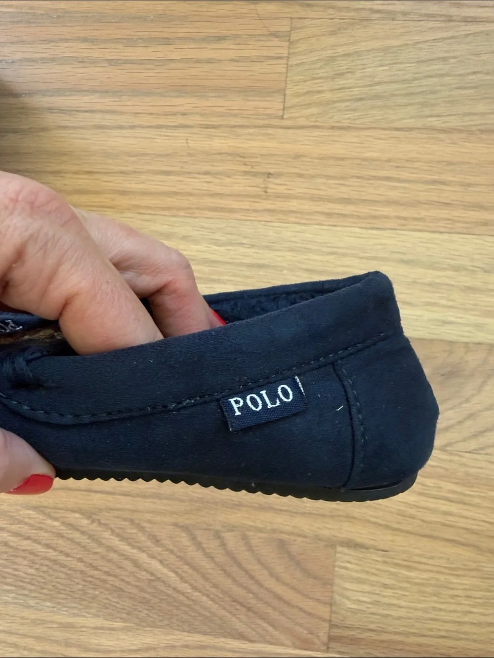 Polo Ralph Lauren Polo Bear Ski Bear Moccasin Slippers Navy Blue Embroidered